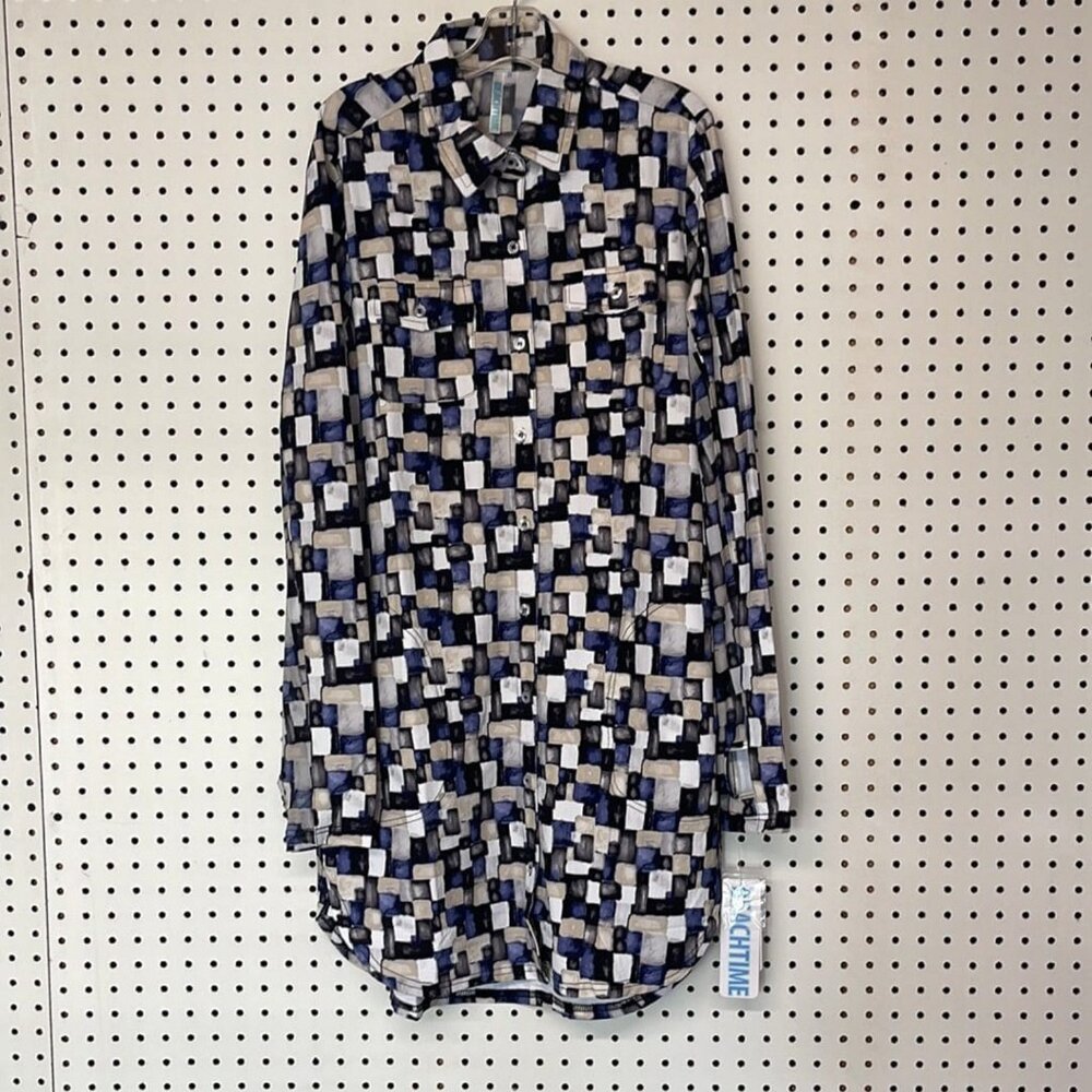 BEACHTIME by Lulu-B Navy Abstract Long Sleeve Collared Button Up Dress